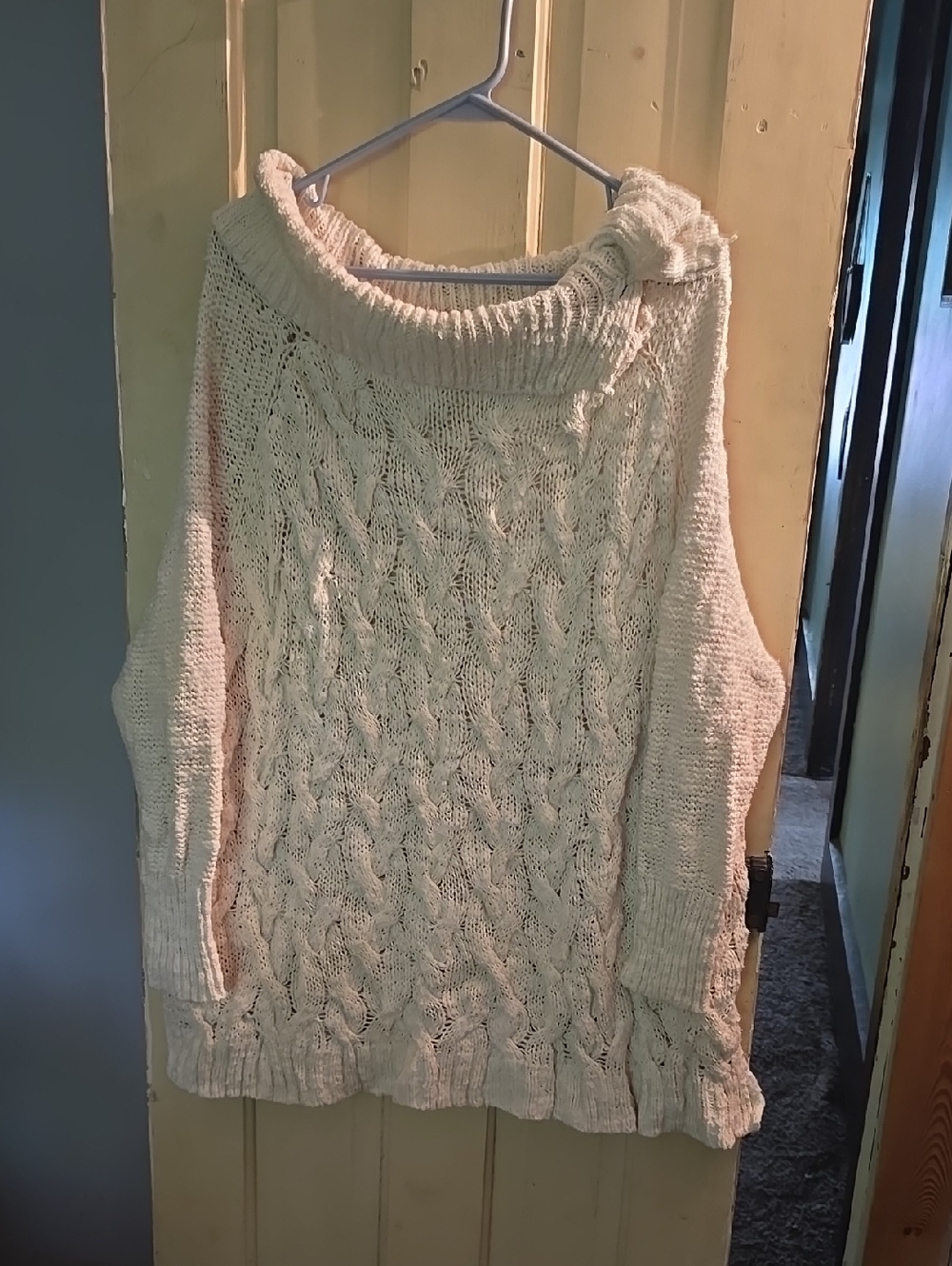 Free People Cream Cable-Knit Off-Shoulder Sweater